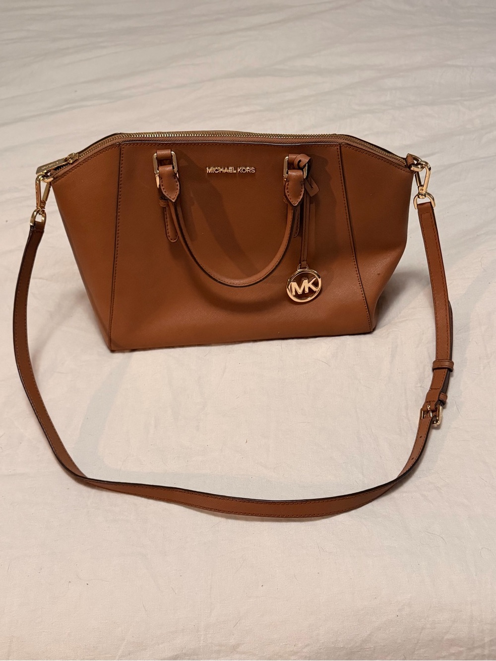 Michael Kors Cognac Leather Larch Shoulder Satchel